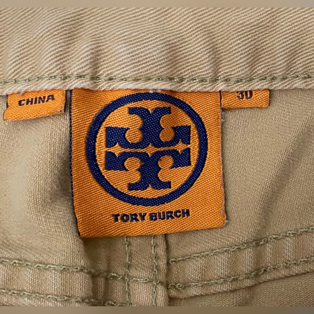 Tory Burch Khaki Cropped Skinny Pants Tan Mid-Rise Stretch Pants Size 30 - Picture 3 of 13
